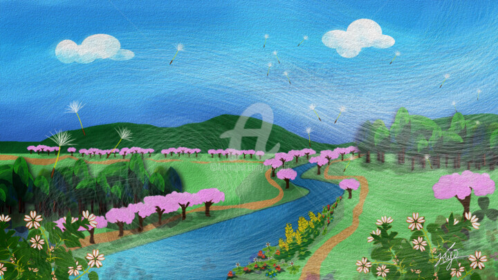 Digitale Kunst mit dem Titel "春の景色/Paisaje Primav…" von Kio, Original-Kunstwerk, 2D digitale Arbeit