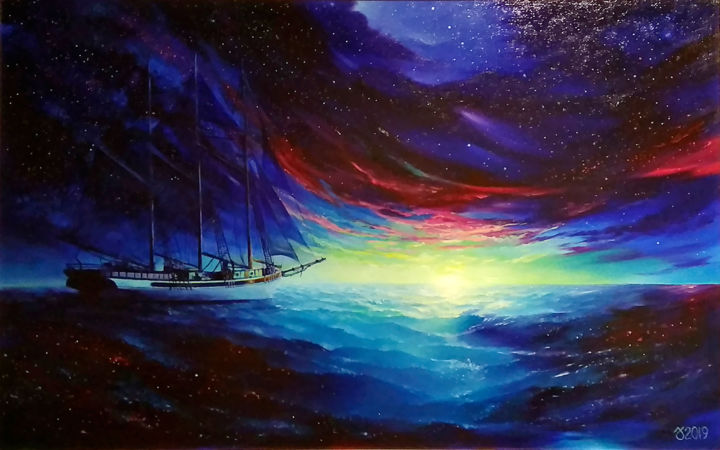 Картина под названием "ocean-of-stars.jpg" - Юрий Батекин, Подлинное произведение искусства, Масло