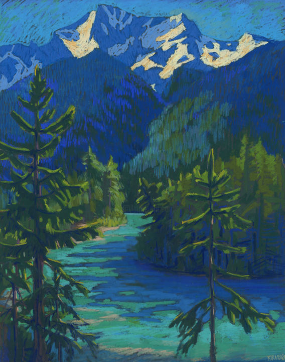 Dessin intitulée "Green river" par Kira Sokolovskaia, Œuvre d'art originale, Pastel