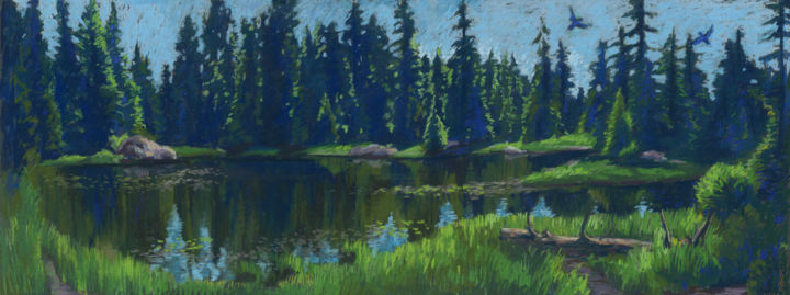 Drawing titled "Flowers Lake. Summe…" by Kira Sokolovskaia, Original Artwork, Pastel