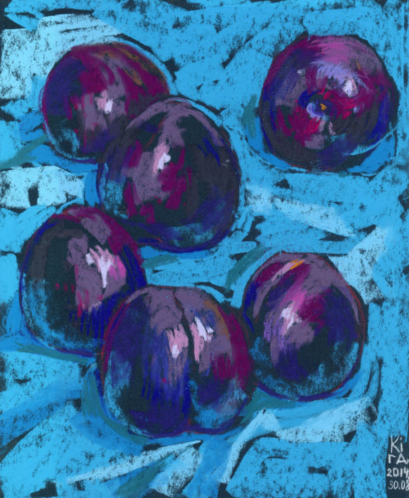 Drawing titled "Plums" by Kira Sokolovskaia, Original Artwork, Pastel