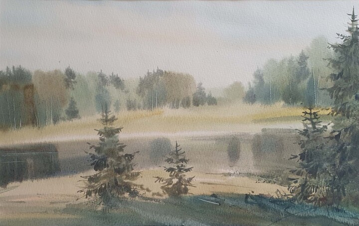 Peinture intitulée "Fir Trees" par Kirill Malkov, Œuvre d'art originale, Aquarelle