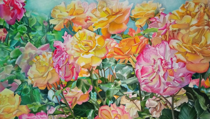 Painting titled "Rose garden" by Kirill Shevchenko, Original Artwork, Acrylic