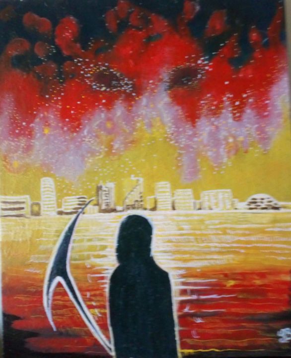 Painting titled "inferno" by Sarah Bouzaglou Boissin, Original Artwork, Oil