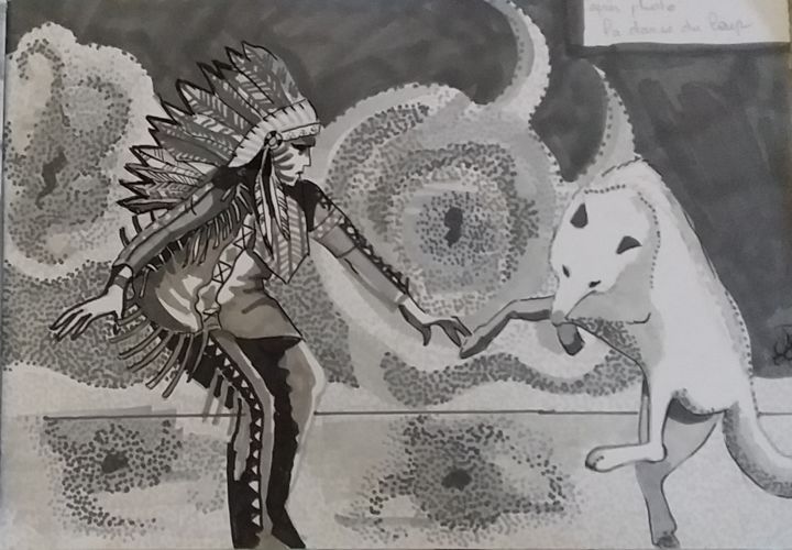 Disegno intitolato "danse avec le loup" da Sarah Bouzaglou Boissin, Opera d'arte originale, Pennarello