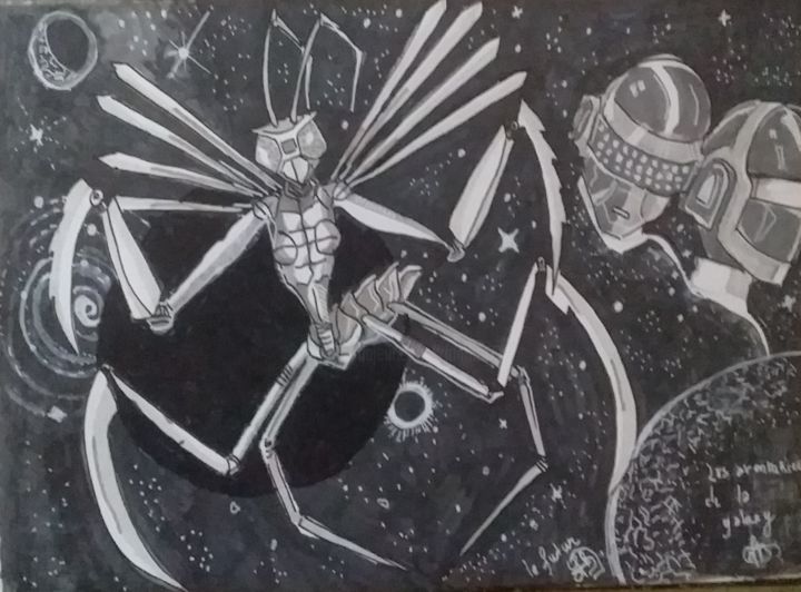 Desenho intitulada "praying mantis robot" por Sarah Bouzaglou Boissin, Obras de arte originais, Marcador