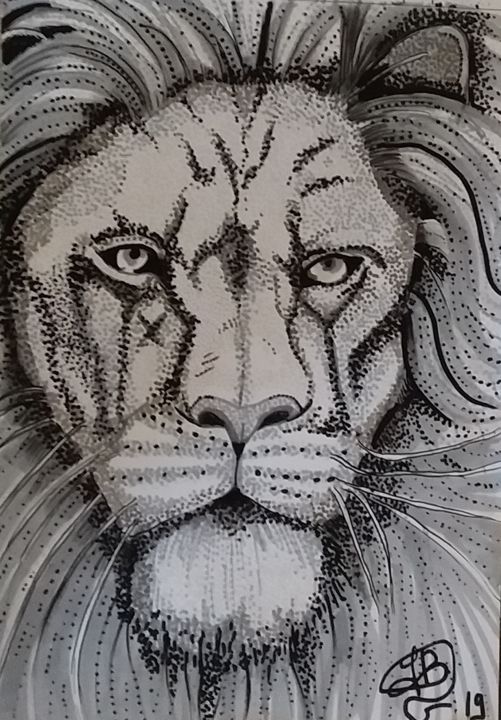 Drawing titled "king lion" by Sarah Bouzaglou Boissin, Original Artwork, Ink
