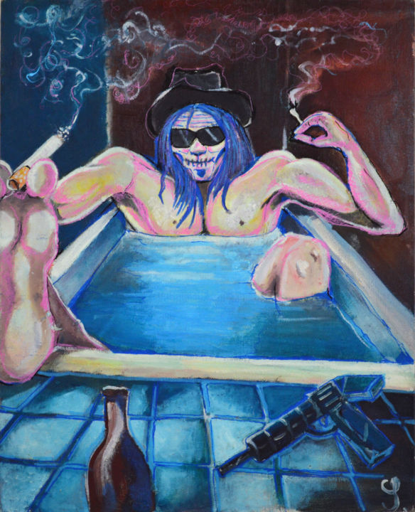 Peinture intitulée "le grand bain" par Sarah Bouzaglou Boissin, Œuvre d'art originale, Encre