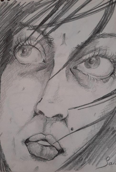 Drawing titled "esquisse visage" by Sarah Bouzaglou Boissin, Original Artwork, Pencil