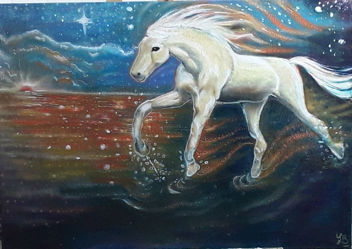 제목이 "cheval nocturne"인 미술작품 Sarah Bouzaglou Boissin로, 원작, 기름