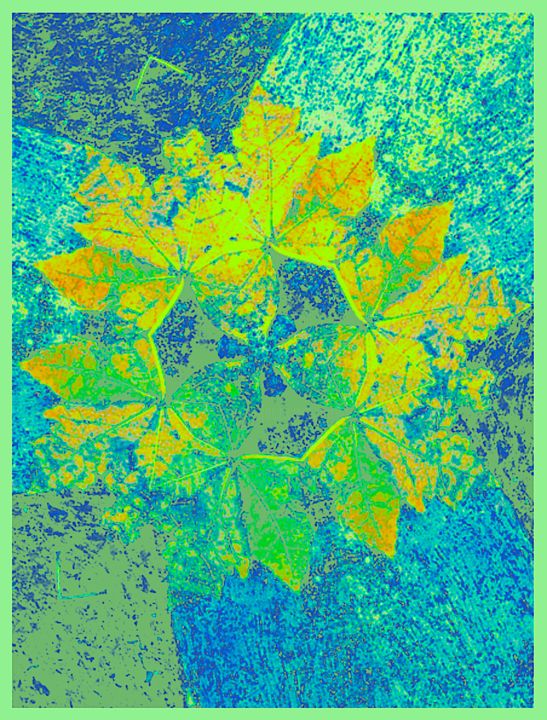 Photographie intitulée "Feuille Turquoise" par Kirlian, Œuvre d'art originale