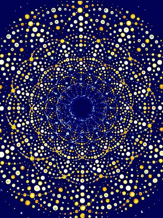 Digitale Kunst mit dem Titel "MandaLight Blue" von Kirlian, Original-Kunstwerk, Digitale Malerei