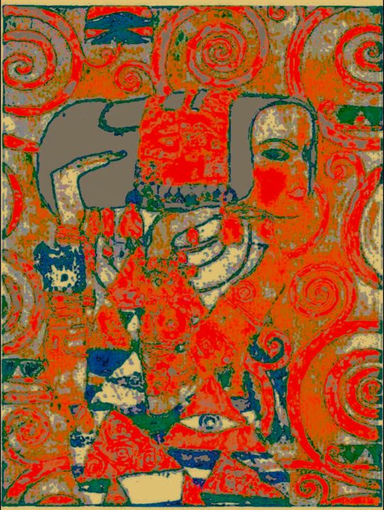 Digital Arts titled "Red Klimt" by Kirlian, Original Artwork, Digital Painting