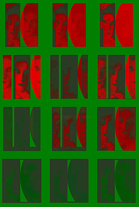 Grafika cyfrowa / sztuka generowana cyfrowo zatytułowany „Faces/ Red'n'Green” autorstwa Kirlian, Oryginalna praca, Malarstwo…