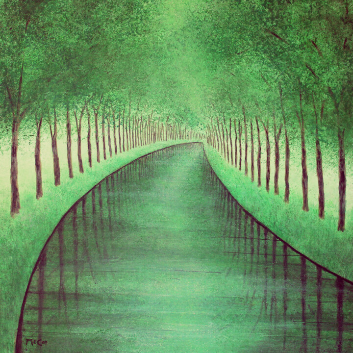 Malerei mit dem Titel "Canal du Midi" von Kirstin Mccoy, Original-Kunstwerk, Öl Auf Keilrahmen aus Holz montiert