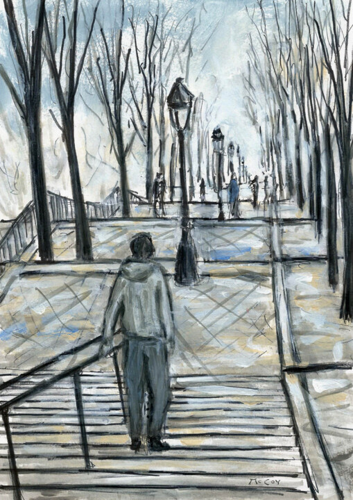 Drawing titled "Montmartre, Paris" by Kirstin Mccoy, Original Artwork, Acrylic