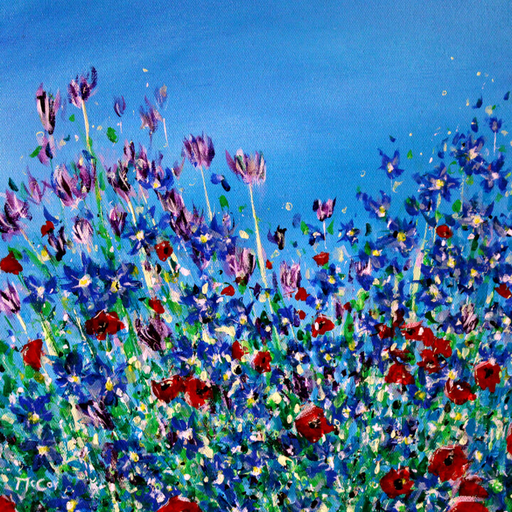 Painting titled "Wild Meadow Flowers" by Kirstin Mccoy, Original Artwork, Oil Mounted on Wood Stretcher frame