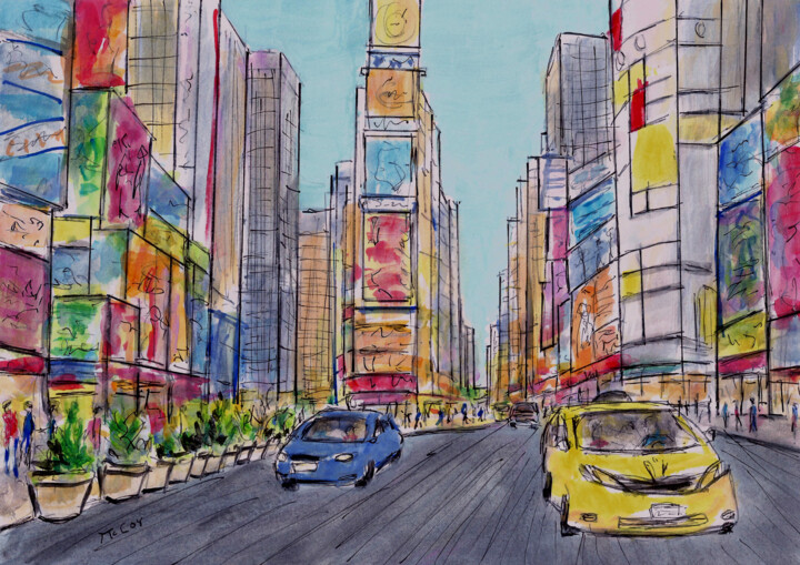 Drawing titled "Times Square - New…" by Kirstin Mccoy, Original Artwork, Acrylic