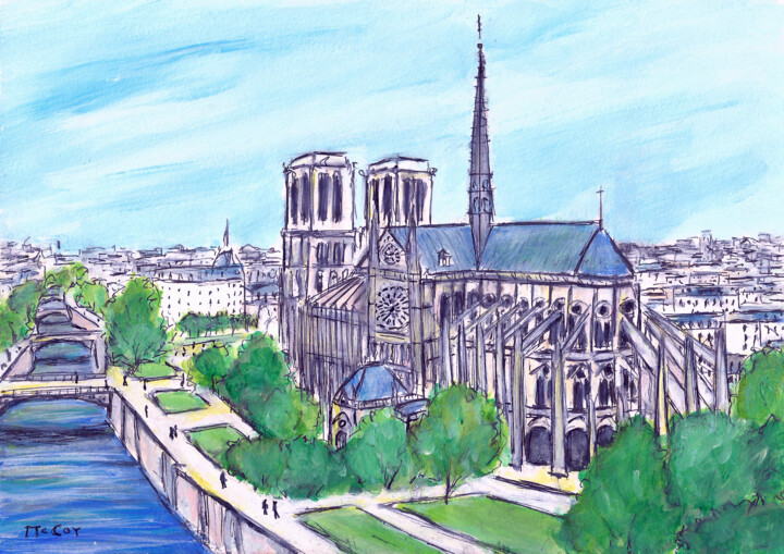 Zeichnungen mit dem Titel "Notre Dame de Paris…" von Kirstin Mccoy, Original-Kunstwerk, Acryl