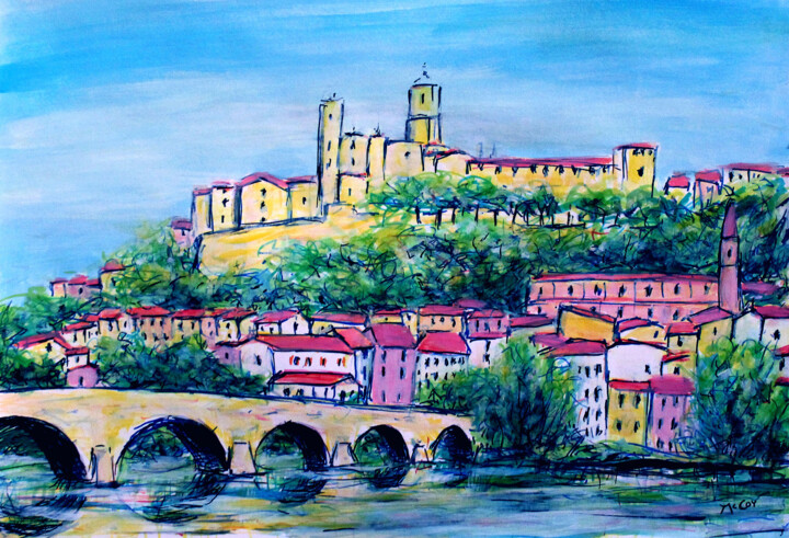 Dessin intitulée "Beziers City, France" par Kirstin Mccoy, Œuvre d'art originale, Acrylique