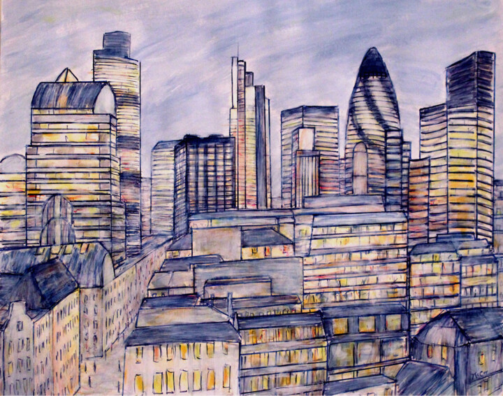 Dessin intitulée "The City Of London" par Kirstin Mccoy, Œuvre d'art originale, Acrylique