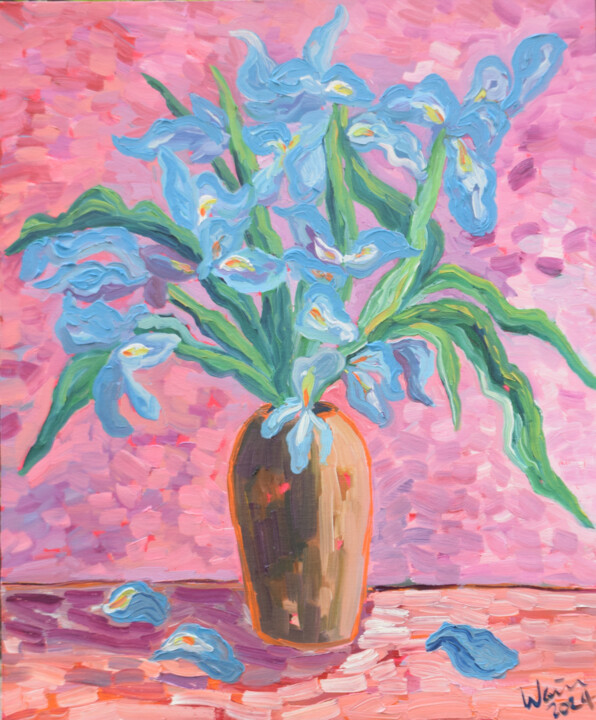 Peinture intitulée "Irises" par Kirsty Wain, Œuvre d'art originale, Huile