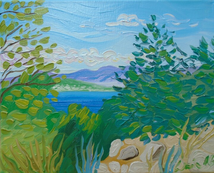 Картина под названием "Woodland overlookin…" - Kirsty Wain, Подлинное произведение искусства, Масло Установлен на Деревянная…