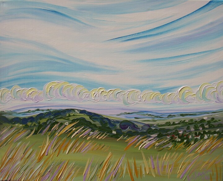 Painting titled "Clouds over the Mal…" by Kirsty Wain, Original Artwork, Oil Mounted on Wood Stretcher frame
