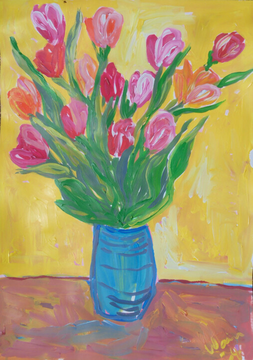 Painting titled "Tulips" by Kirsty Wain, Original Artwork, Acrylic