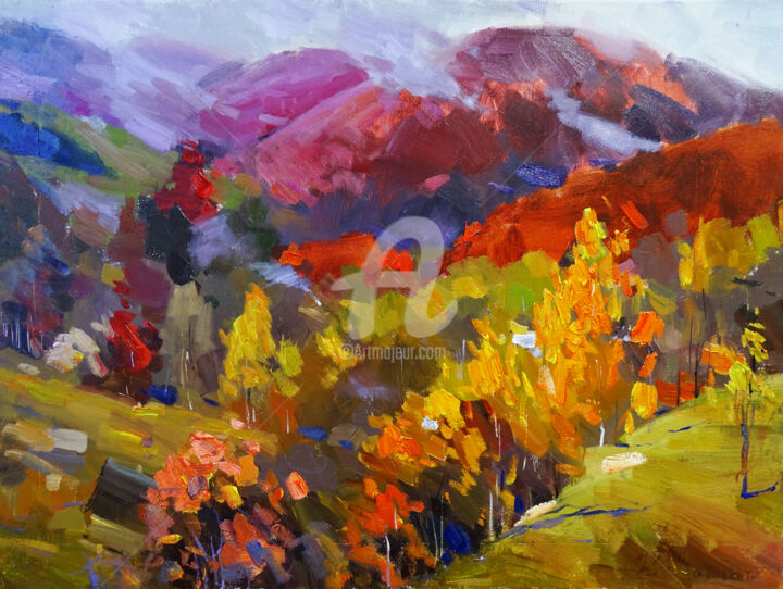 Peinture intitulée "Autumn in the Mount…" par Helen Kishkurno, Œuvre d'art originale, Huile