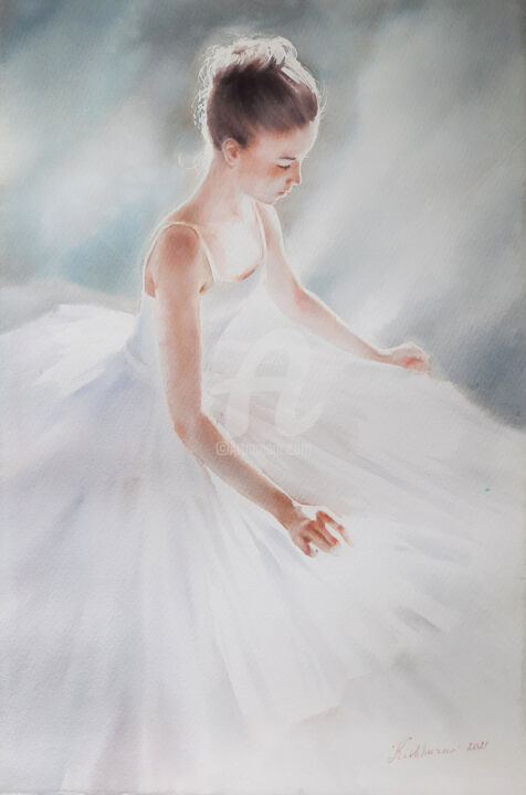 Painting titled "Ballerina" by Helen Kishkurno, Original Artwork, Watercolor