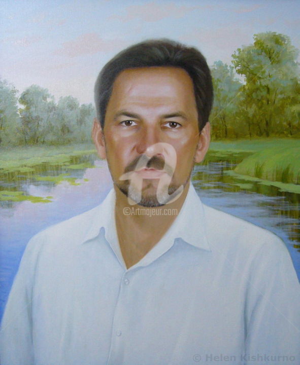 Painting titled "Portrait of a Man" by Helen Kishkurno, Original Artwork, Oil