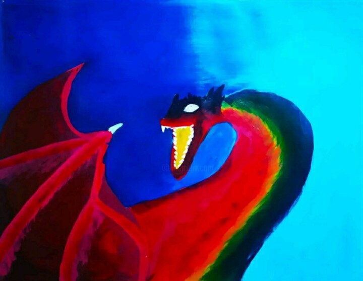 Peinture intitulée "The Bloom Dragon" par Kishore Bishoi, Œuvre d'art originale, Acrylique