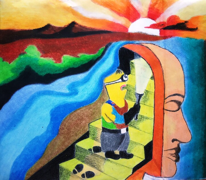 Dessin intitulée "Happier Me" par Kishore Bishoi, Œuvre d'art originale, Pastel