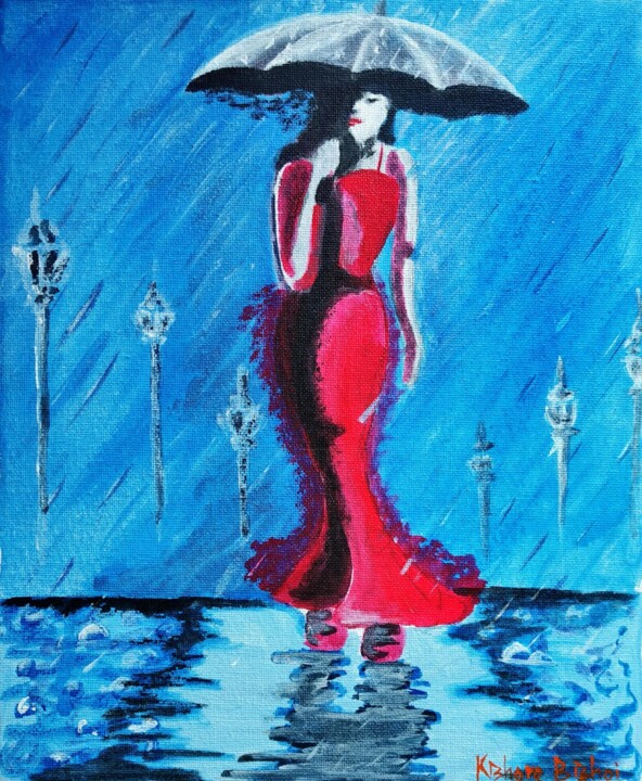 Painting titled "The First Rain" by Kishore Bishoi, Original Artwork, Acrylic