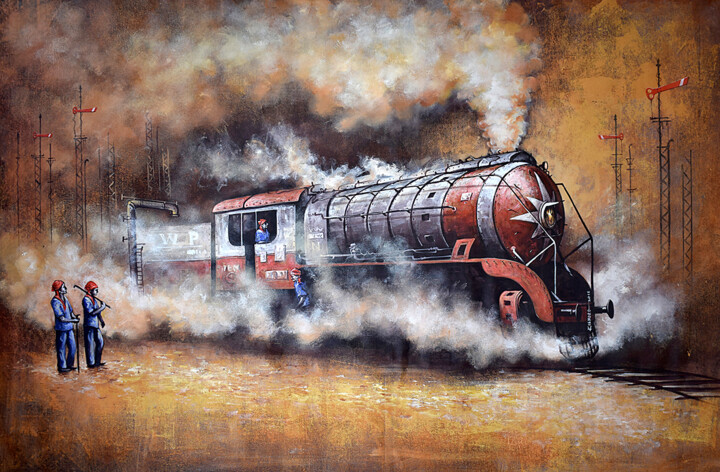 Painting titled "Nostalgia of Steam…" by Kishore Pratim Biswas, Original Artwork, Acrylic