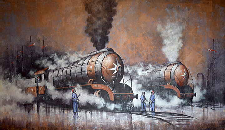绘画 标题为“Nostalgia of Steam…” 由Kishore Pratim Biswas, 原创艺术品, 丙烯