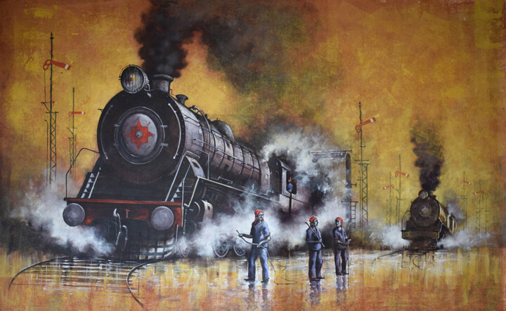 "Nostalgia of Steam…" başlıklı Tablo Kishore Pratim Biswas tarafından, Orijinal sanat, Akrilik