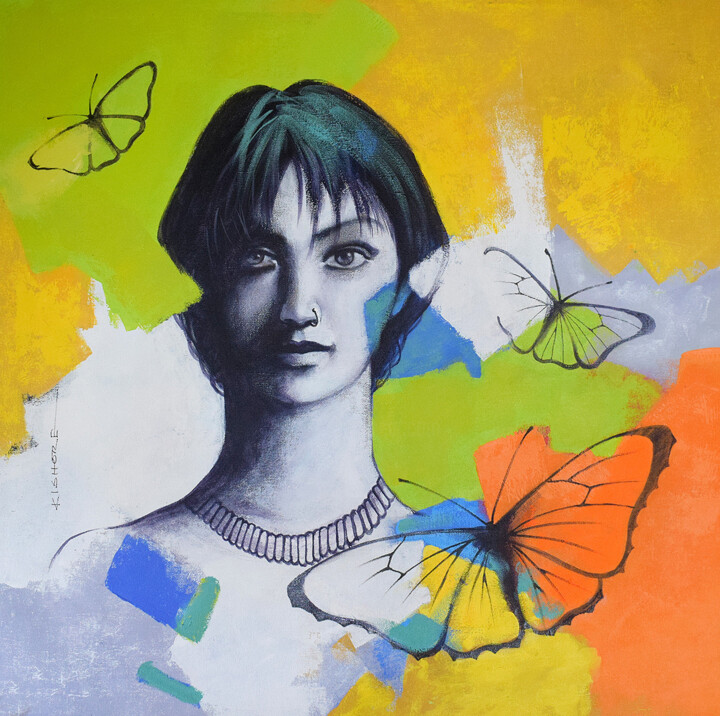 Painting titled "Freedom of Beauty_33" by Kishore Pratim Biswas, Original Artwork, Acrylic