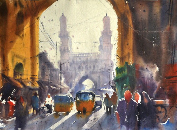 Painting titled "morning at charmina…" by Kishore Singh, Original Artwork, Watercolor