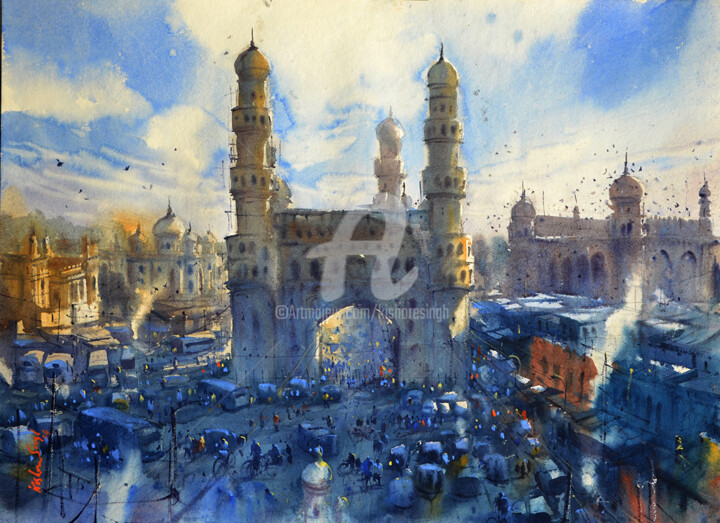 Painting titled "HYDERABAD WINTER01" by Kishore Singh, Original Artwork, Watercolor