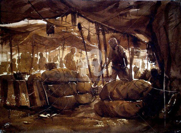 Painting titled "Market08" by Kishore Singh, Original Artwork