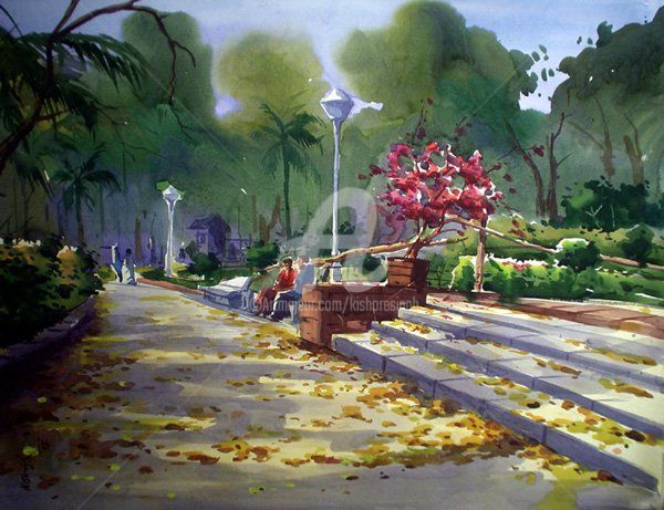 Malarstwo zatytułowany „Garden” autorstwa Kishore Singh, Oryginalna praca