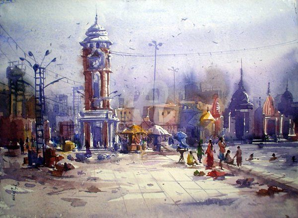 Картина под названием "Haridwar" - Kishore Singh, Подлинное произведение искусства