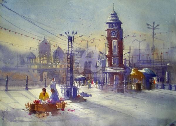 Ζωγραφική με τίτλο "Haridwar01" από Kishore Singh, Αυθεντικά έργα τέχνης