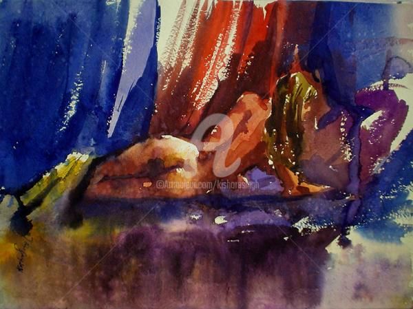 Painting titled "nudefemal01," by Kishore Singh, Original Artwork