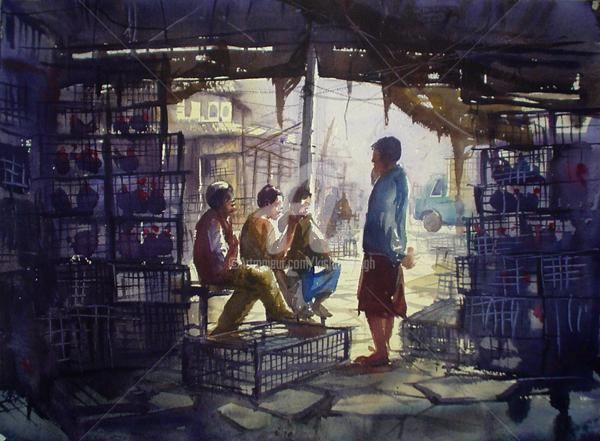 Painting titled "Market24." by Kishore Singh, Original Artwork