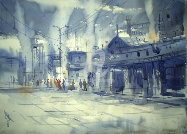 Pintura titulada "cityscape12" por Kishore Singh, Obra de arte original