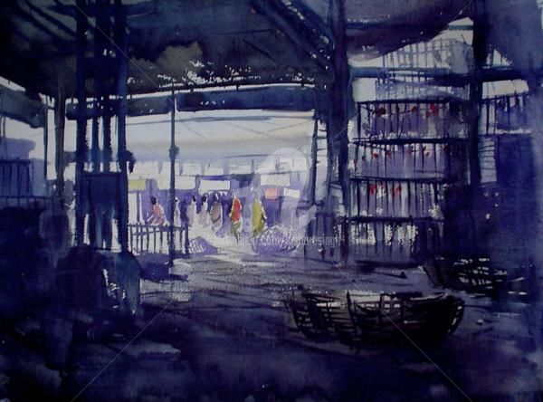 Painting titled "Market26" by Kishore Singh, Original Artwork