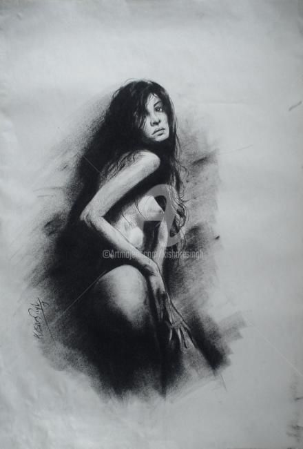 Painting titled "Nude_Pose08" by Kishore Singh, Original Artwork